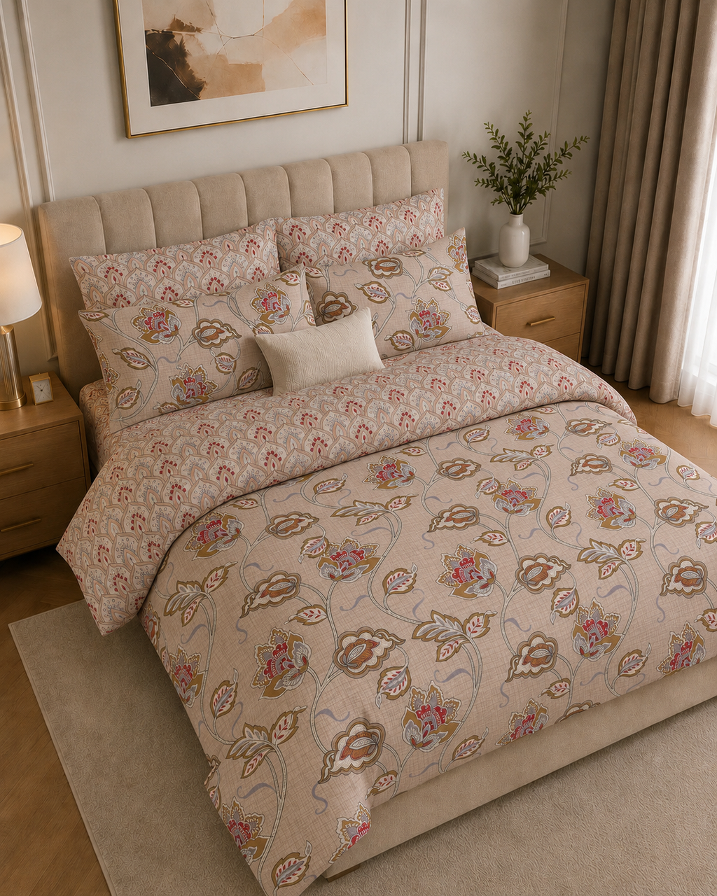 Comforter & Duvet Cover - Beige Floral Vine