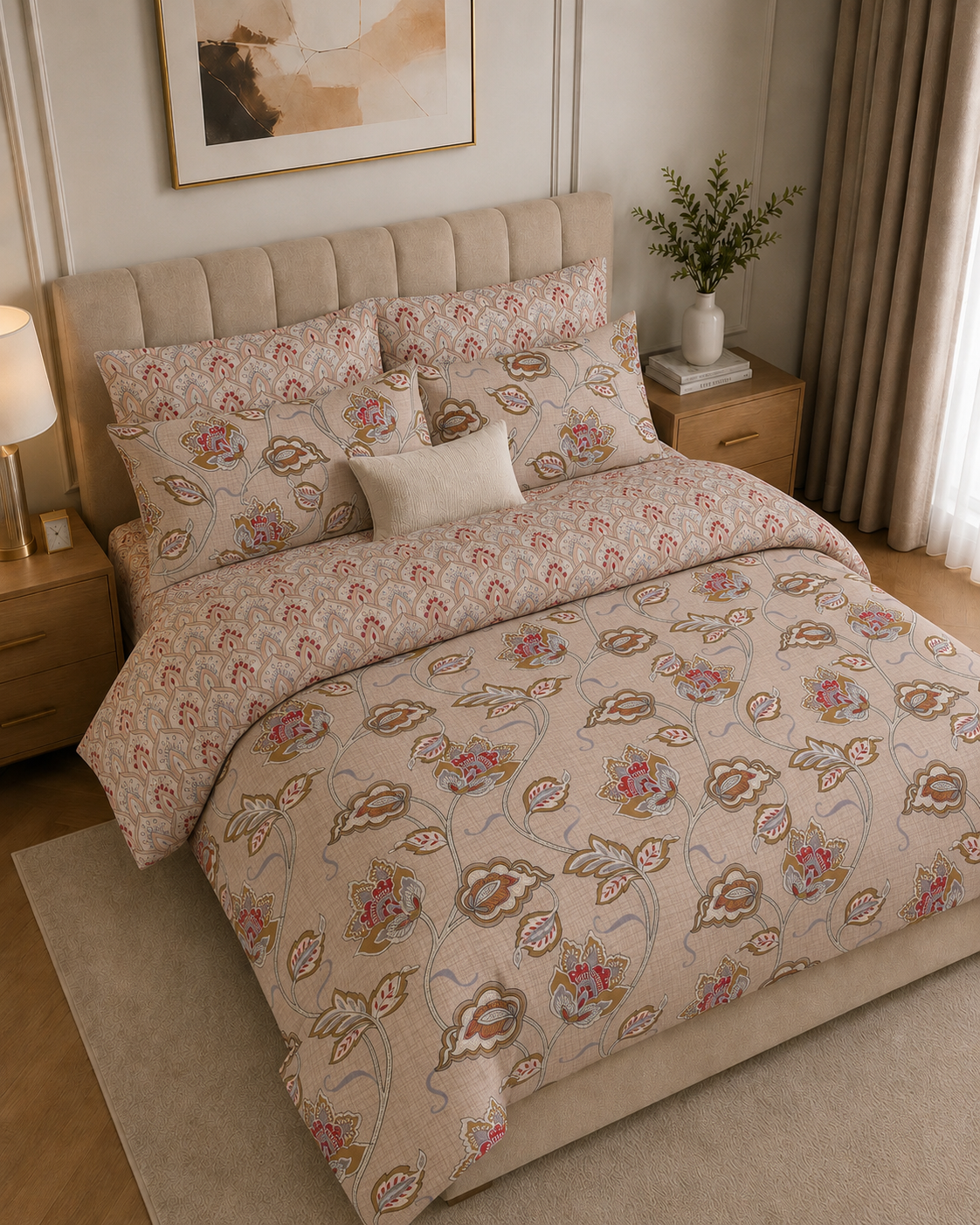 Comforter & Duvet Cover - Beige Floral Vine