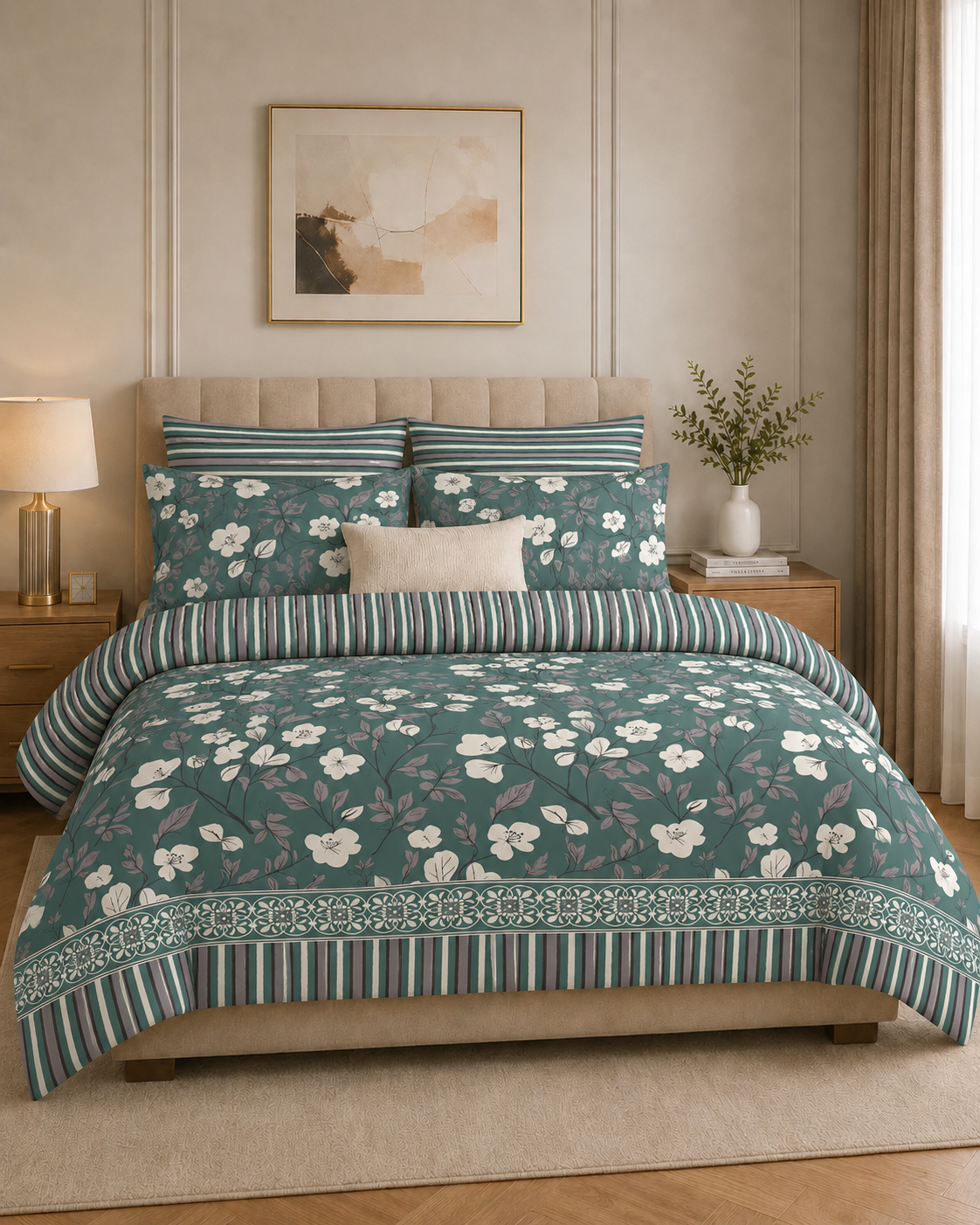 Teal Blossom Stripe