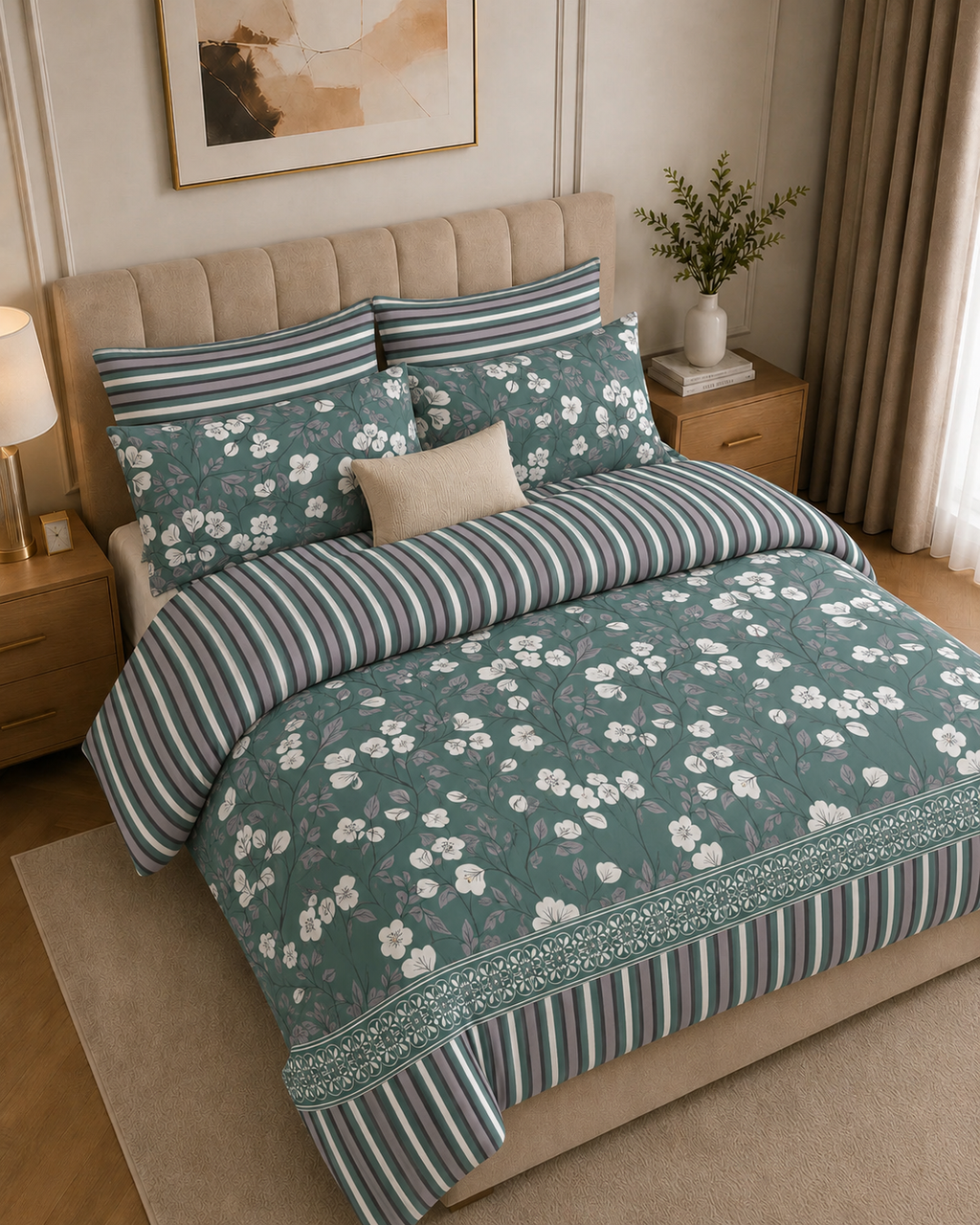 Teal Blossom Stripe