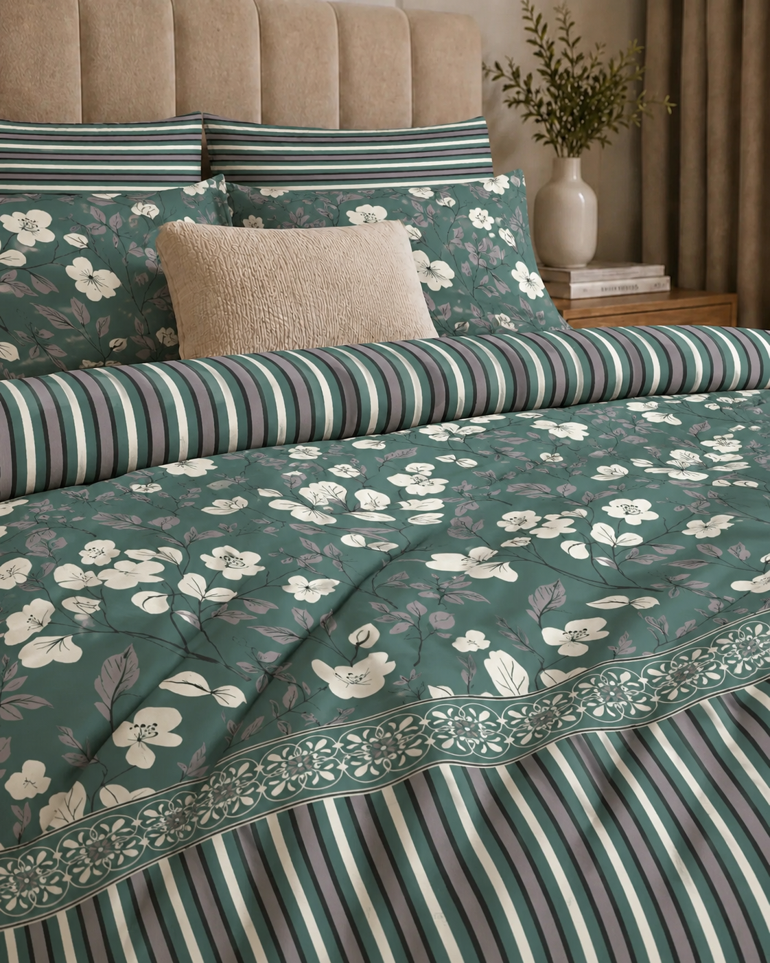 Teal Blossom Stripe