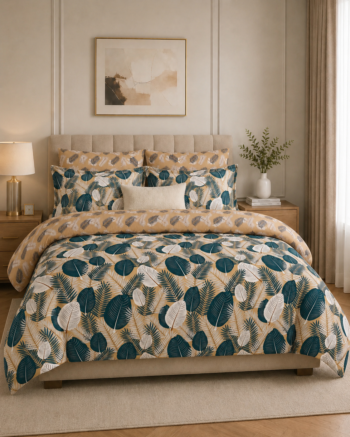 Comforter & Duvet Cover - Tropical Teal Leaves