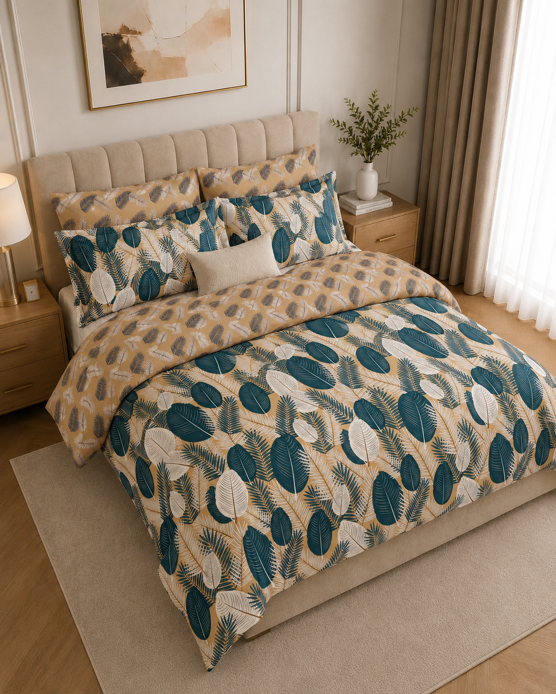 Comforter & Duvet Cover - Tropical Teal Leaves