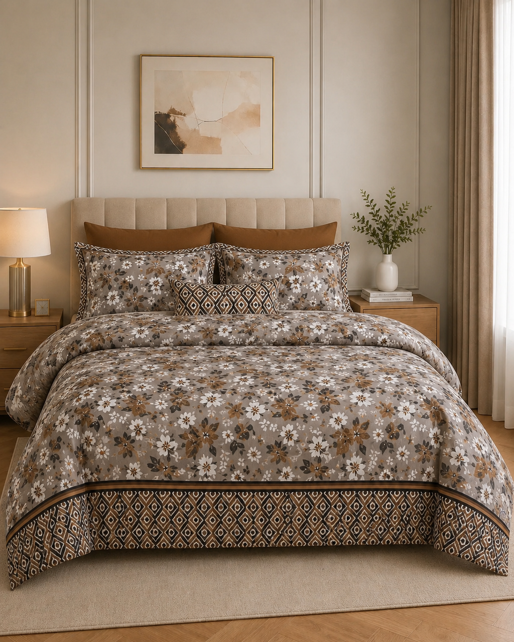 Comforter & Duvet Cover - Taupe Floral charm