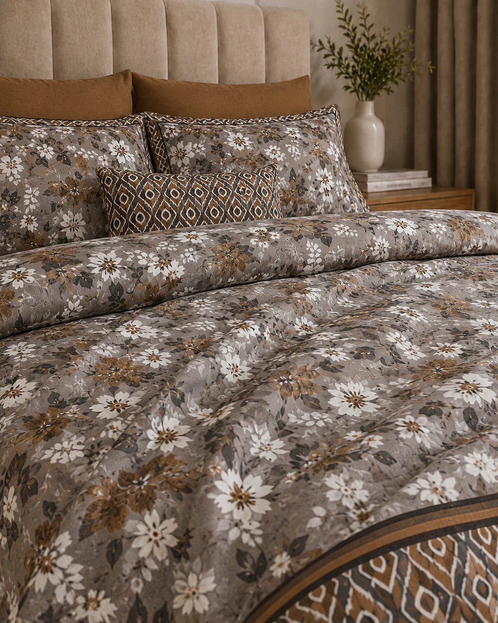 Comforter & Duvet Cover - Taupe Floral charm